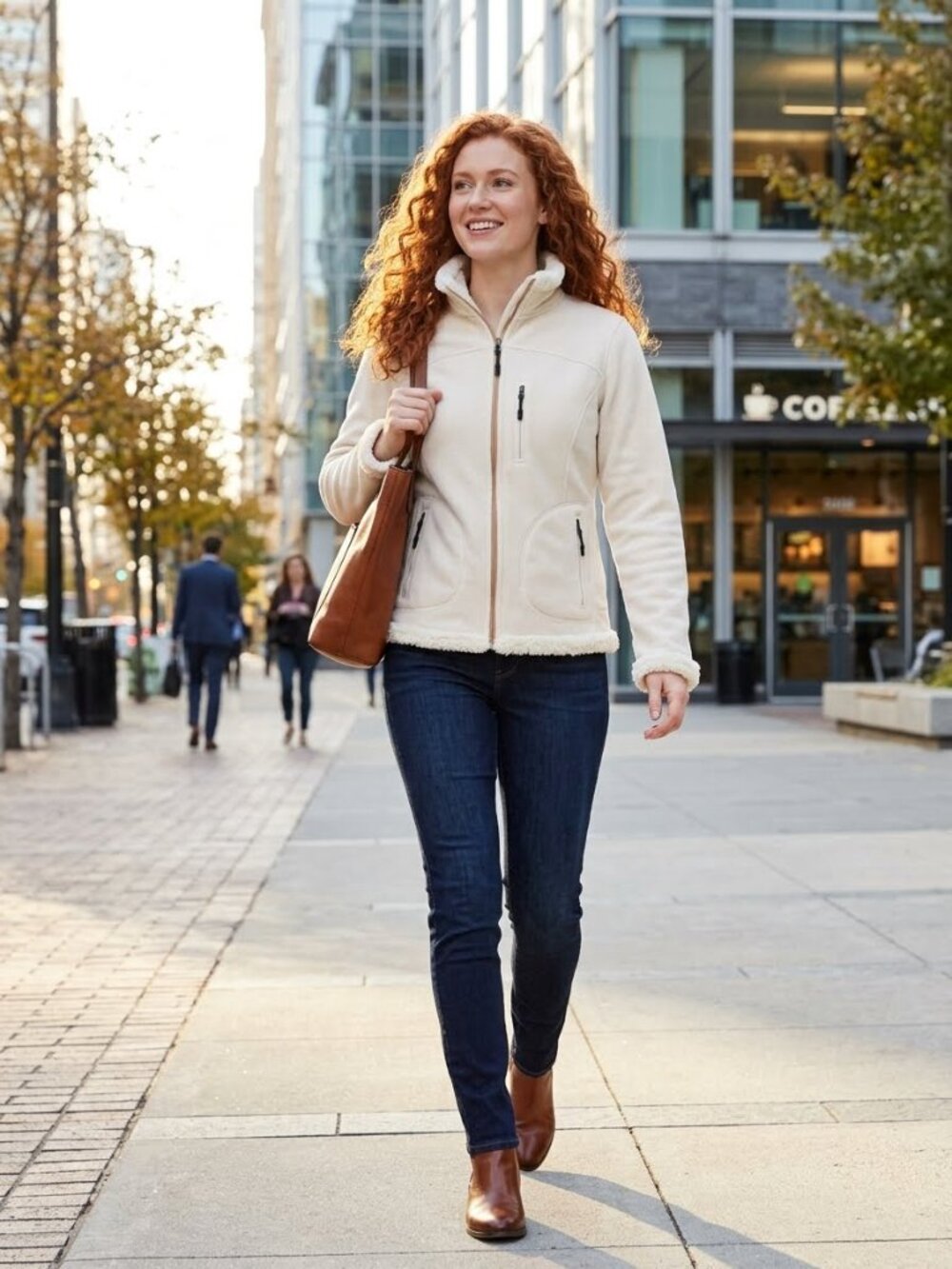 Green Tea Fleece Jacket in White Size Medium